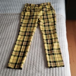 Zara yellow/black plaid slim fit pants XS